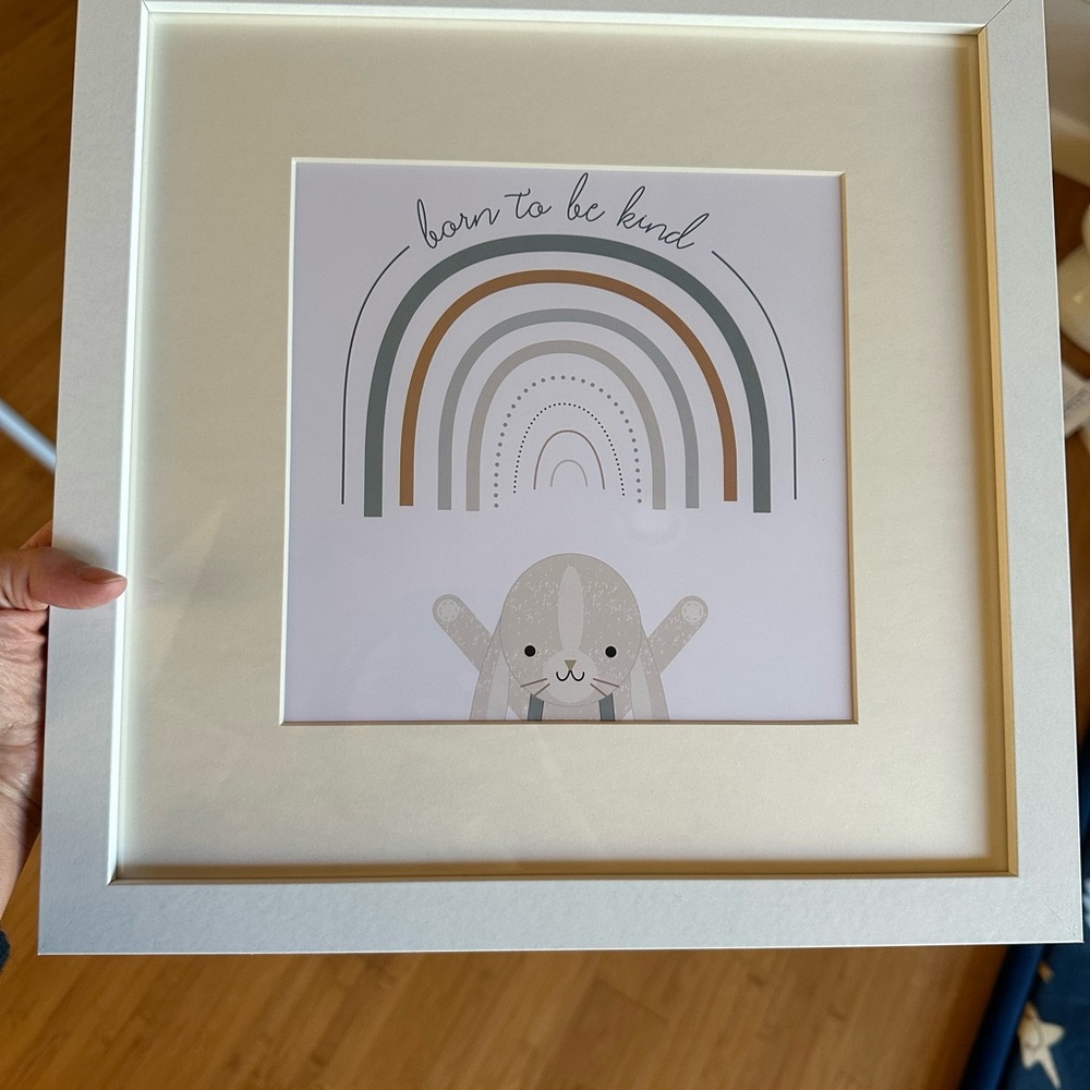 Framed Art with Rainbow and Bunny